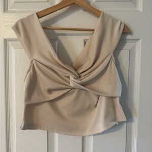 SHEIN Cream Twist Front Crop Top